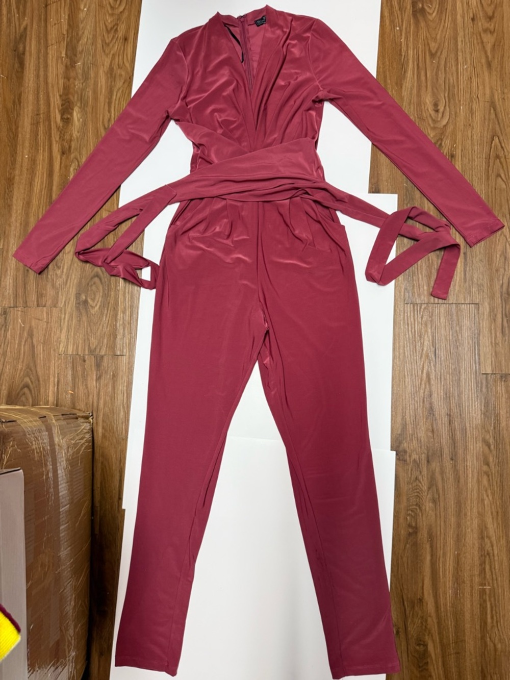 Berry Long Sleeve Wrap Jumpsuit